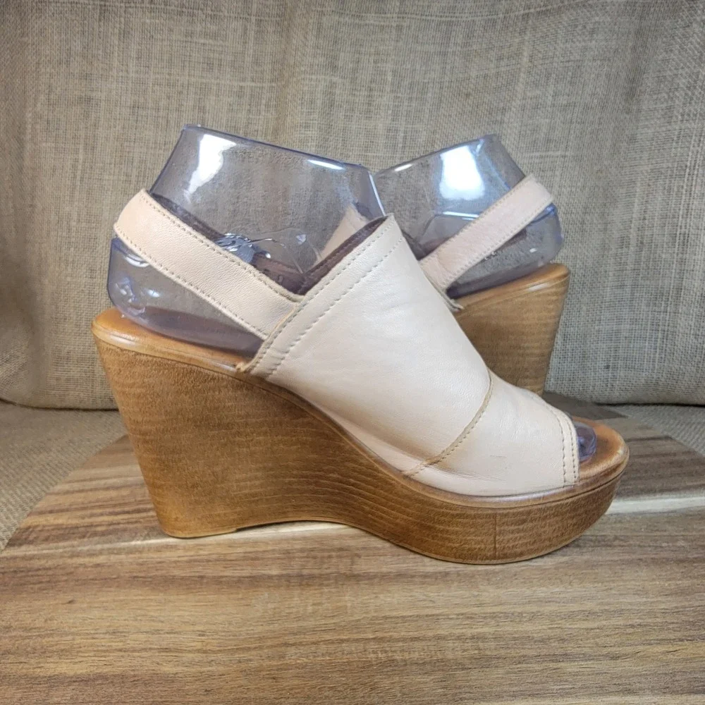 Barbara Barbieri Leather Wedge Sandals‎ Slingback Platform Peep Toe Women's 8